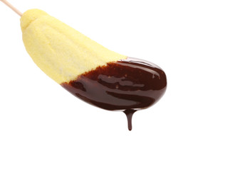 Marshmallow in chocolate syrup.