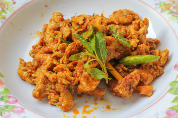 Kua Kling Kai ,chicken mix with chili, herbs and ingredient.