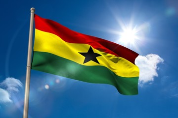 Ghana national flag on flagpole