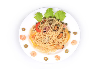 Sea salad with spaghetti.