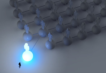 businessman walking 3d light growing human social network and le