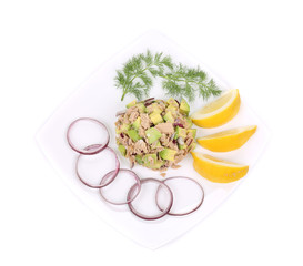 Avocado salad with tuna.