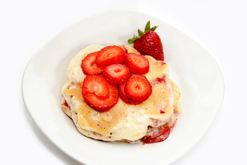 Fresh Strawberry Pan Cakes with Fresh Sliced Strawberries