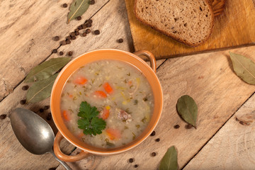 Soup with buckwheat and vegetables.