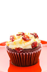 Red cupcake velvet isolated white background