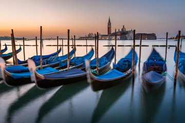 Gondolas, Grand Canal and San Giorgio Maggiore Church at Dawn, V