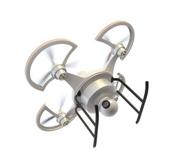 Air drone with camera isolated on white background