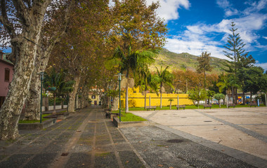 Naklejka premium city Machico near airport in Madeira, Portugal