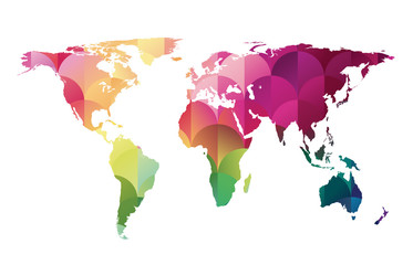Colorful mosaic world map.  Vector background.