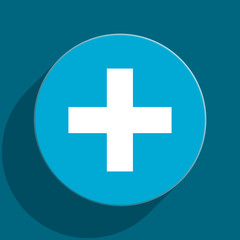 plus blue flat web icon
