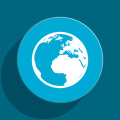 earth blue flat web icon