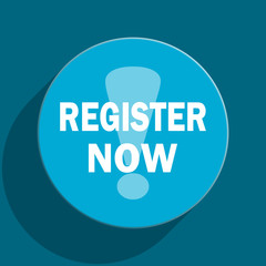 register now blue flat web icon