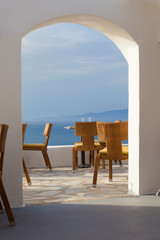 Table above sea for two. Greece, Santorini island