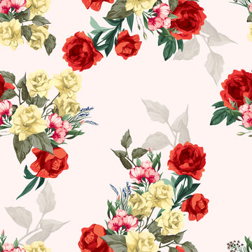 Seamless vector floral pattern with roses and peony