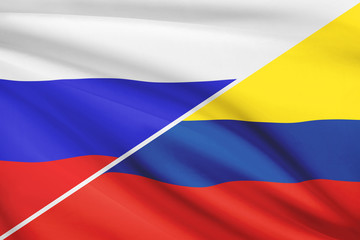 Series of ruffled flags. Russia and Republic of Colombia.