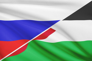 Series of ruffled flags. Russia and Hashemite Kingdom of Jordan.