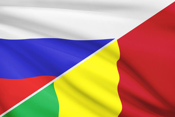Series of ruffled flags. Russia and Republic of Mali.