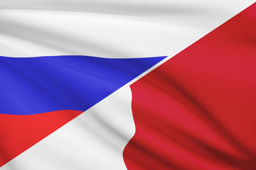 Series of ruffled flags. Russia and Republic of Malta.