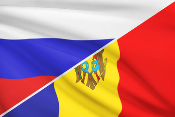 Series of ruffled flags. Russia and Republic of Moldova.