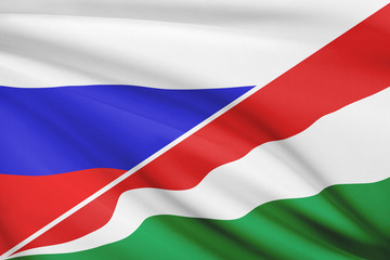 Fototapeta premium Series of ruffled flags. Russia and Republic of Seychelles.