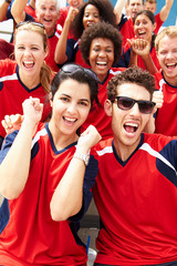 Fototapeta premium Spectators In Team Colors Watching Sports Event