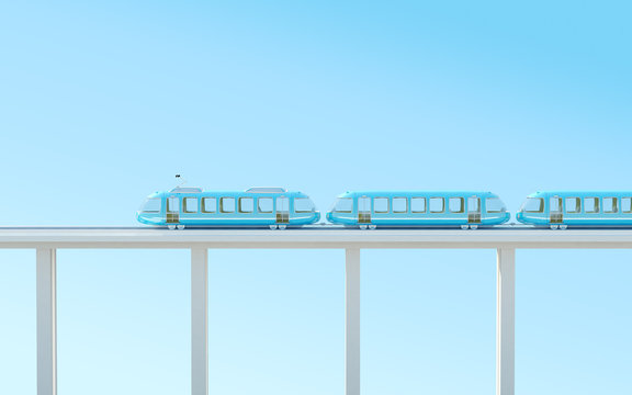 blue futuristic train on the bridge