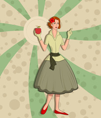 Retro lady with apple