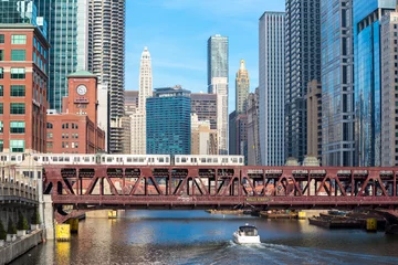 Fotobehang Chicago centrum en rivier © vichie81