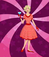 Retro lady with wine glass