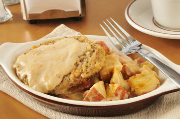 Chicken fried steak and potatoes