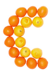 Orange and lemon fruits on a white background