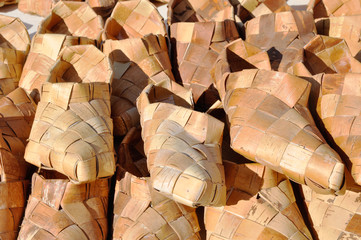 Russian National wicker shoes of birch bark (bast)