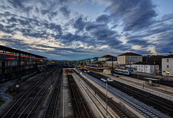 Fototapeta na wymiar evening train station