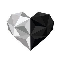 Illustration of black and white origami heart