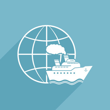 Ship & Globe Vector Sign