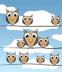 Illustration of cartoon birds on wire