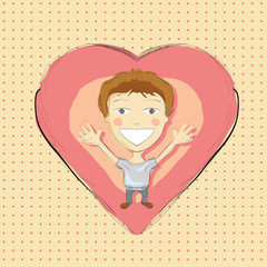 Illustration of hand drawn boy with pink heart