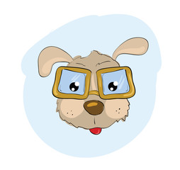 Illustration of dog with glasses on blue background