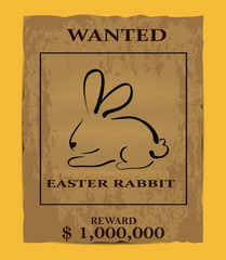 Illustration of old wanted poster with easter rabbit symbol