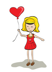 Girl Holding Heart Shape Balloon