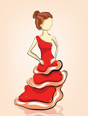 Woman with red dress hand-drawn illustration