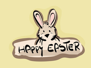 Illustration of Happy Easter Card with Text and Rabbit