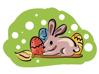 Illustration of gray rabbit sitting on painting brush