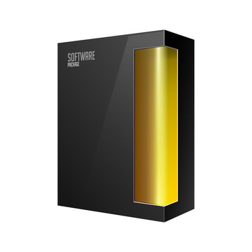 Black Modern Software Product Package Box With Yellow