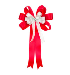 Shiny red ribbon on white background with copy space