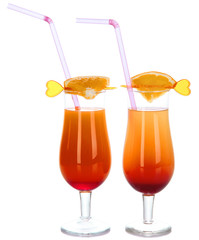 Glasses of tasty cocktails isolated on white