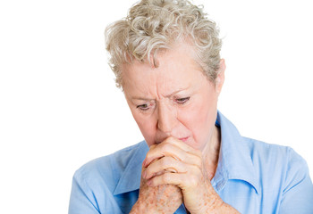 Portrait, headshot unhappy senior adult woman, depressed