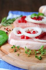 Raw meat steak with herbs and spices