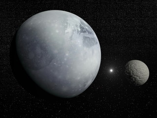 Pluton, Charon and Polaris star - 3D render - obrazy, fototapety, plakaty