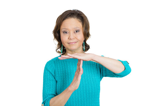 Senior old woman giving time-out gesture with hands